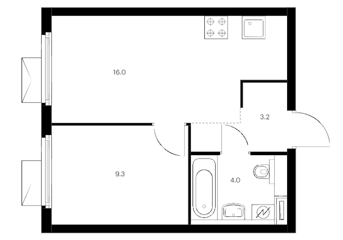 1-комнатная квартира 32.5 м², 4/11 эт., ЖК «Витебский парк»